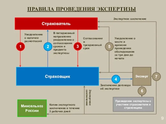 ПРАВИЛА ПРОВЕДЕНИЯ ЭКСПЕРТИЗЫ Страхователь Страховщик Эксперт 1 Уведомление о наличии разногласий 2