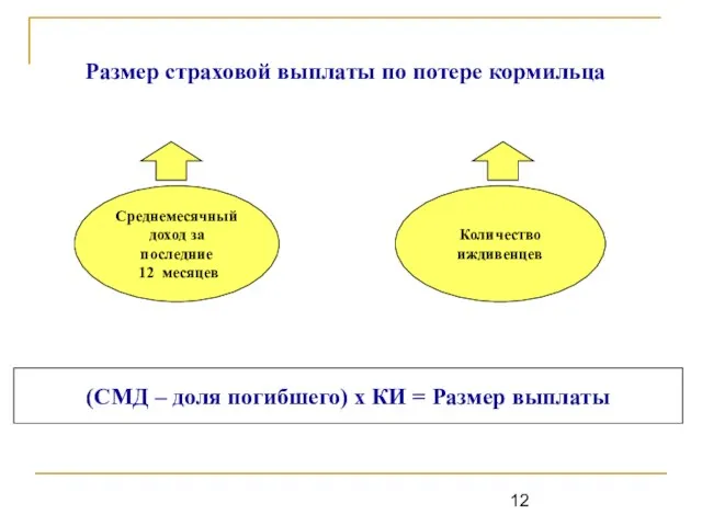 Размер страховой выплаты по потере кормильца Среднемесячный доход за последние 12 месяцев