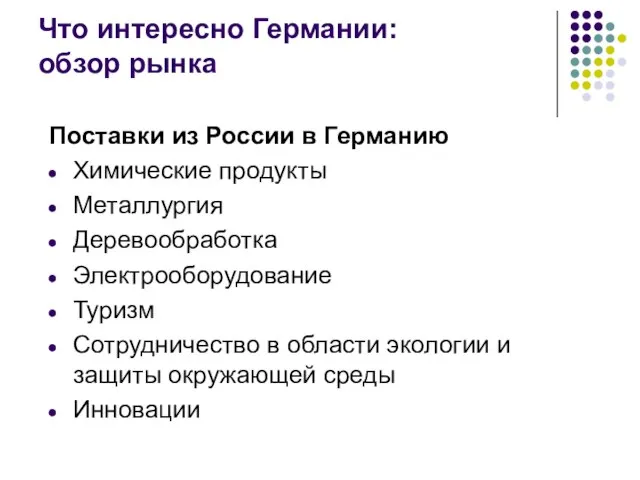 Что интересно Германии: обзор рынка Поставки из России в Германию Химические продукты