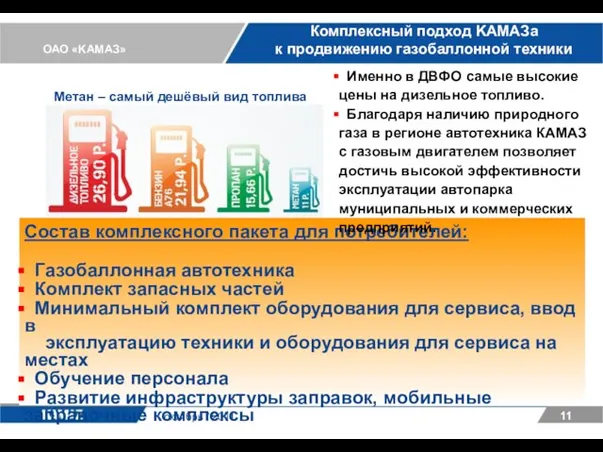 ОАО «KАМАЗ» 11 октябрь / 2011 Комплексный подход KАМАЗа к продвижению газобаллонной