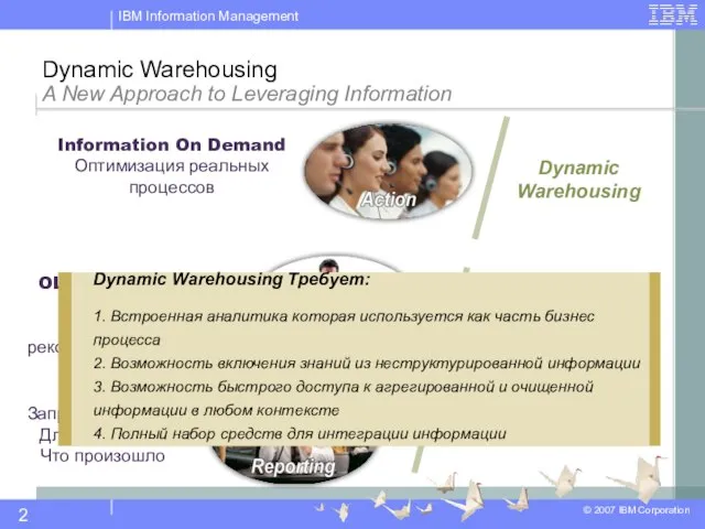 Dynamic Warehousing A New Approach to Leveraging Information Dynamic Warehousing Традиционные Хранилища