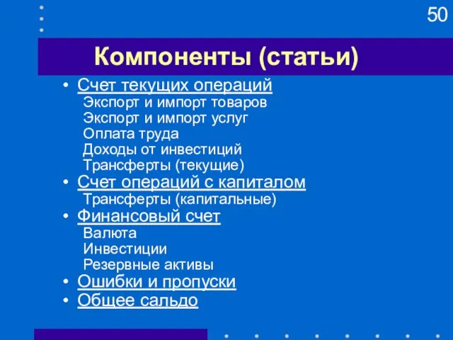 Компоненты (статьи) Счет текущих операций Экспорт и импорт товаров Экспорт и импорт