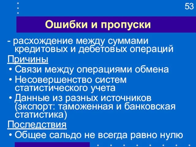 Ошибки и пропуски - расхождение между суммами кредитовых и дебетовых операций Причины