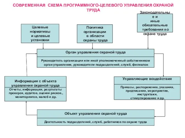 Целевые нормативы и целевые установки Политика организации в области охраны труда Законодательные