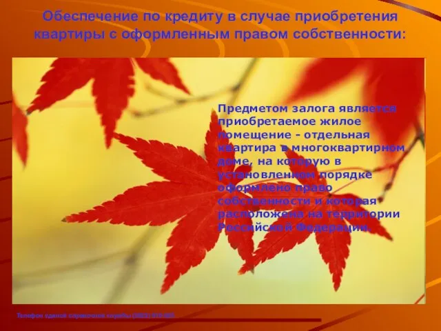 Обеспечение по кредиту в случае приобретения квартиры с оформленным правом собственности: Предметом