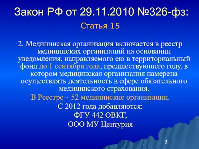 Закон РФ от 29.11.2010 №326-фз: Статья 15 2. Медицинская организация включается в