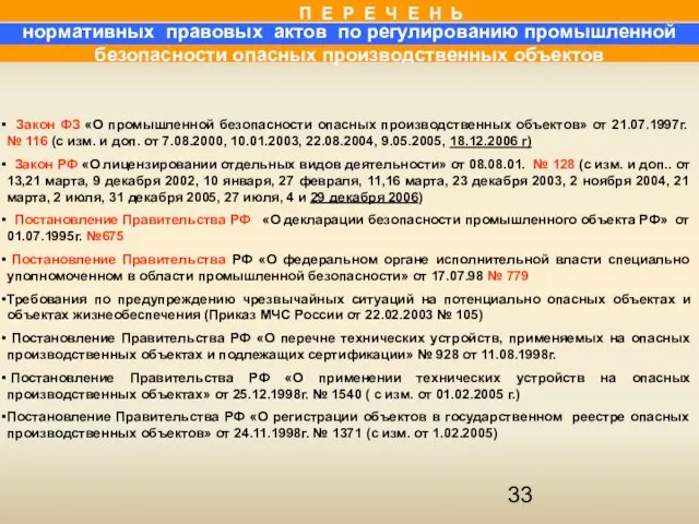 Закон ФЗ «О промышленной безопасности опасных производственных объектов» от 21.07.1997г. № 116