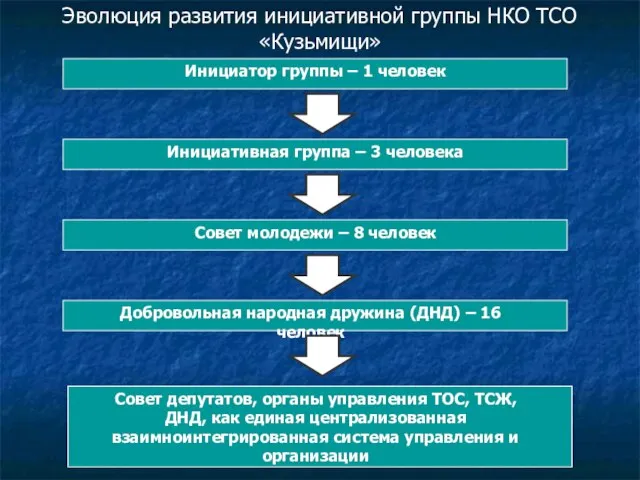 Эволюция развития инициативной группы НКО ТСО «Кузьмищи»