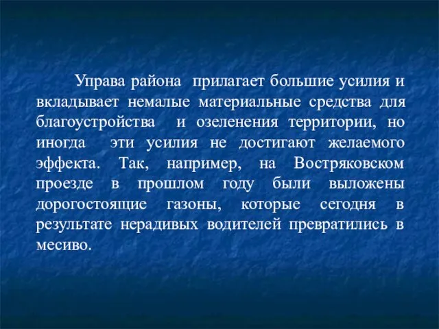 Управа района прилагает большие усилия и вкладывает немалые материальные средства для благоустройства