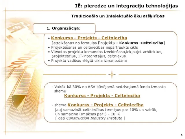 5 Tradicionālo un Intelektuālo ēku atšķirības IĒ: pieredze un integrāciju tehnoloģijas