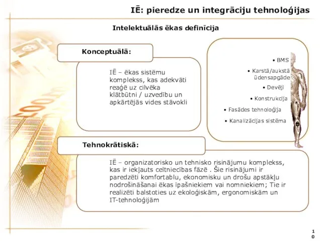 10 Intelektuālās ēkas definīcija • BMS • Karstā/aukstā ūdensapgāde • Konstrukcija •