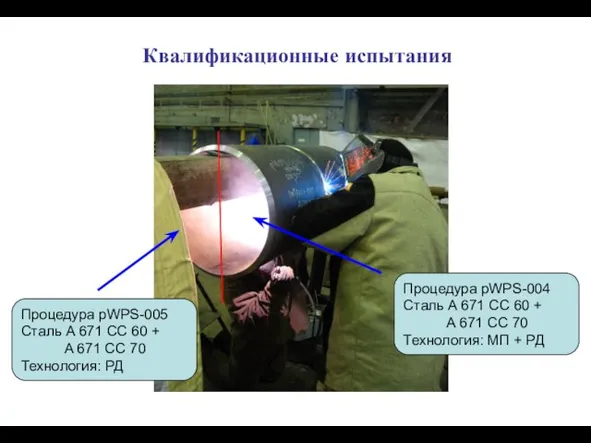 Квалификационные испытания Процедура pWPS-005 Сталь A 671 CC 60 + A 671