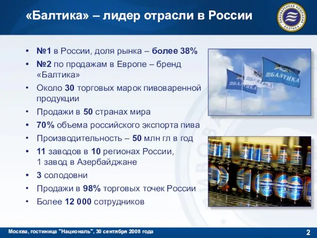 Москва, гостиница "Националь", 30 сентября 2008 года «Балтика» – лидер отрасли в