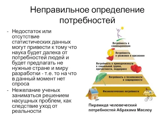 Неправильное определение потребностей Недостаток или отсутствие статистических данных могут привести к тому