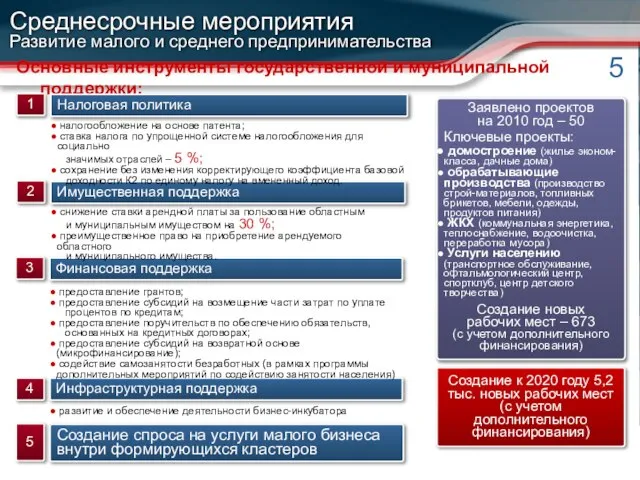 Основные инструменты государственной и муниципальной поддержки: 1 Налоговая политика 2 Имущественная поддержка