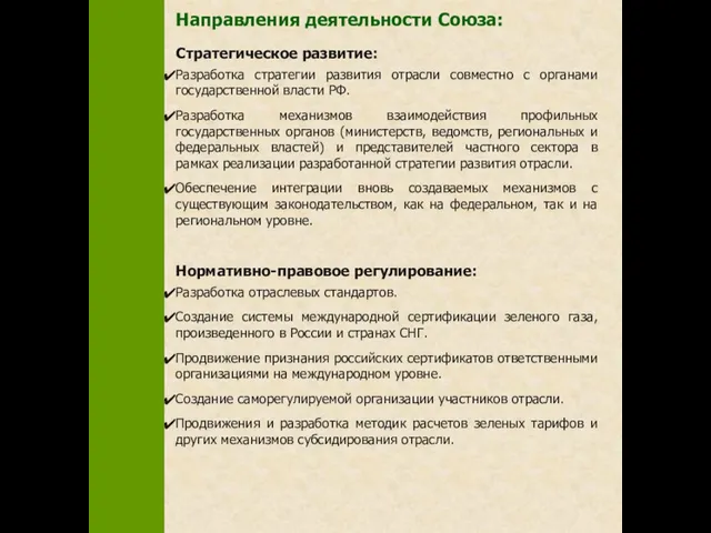 Направления деятельности Союза: Стратегическое развитие: Разработка стратегии развития отрасли совместно с органами