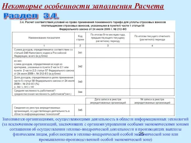 Некоторые особенности заполнения Расчета Раздел 3.4. Заполняется организациями, осуществляющими деятельность в области