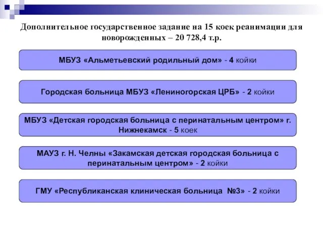 Дополнительное государственное задание на 15 коек реанимации для новорожденных – 20 728,4