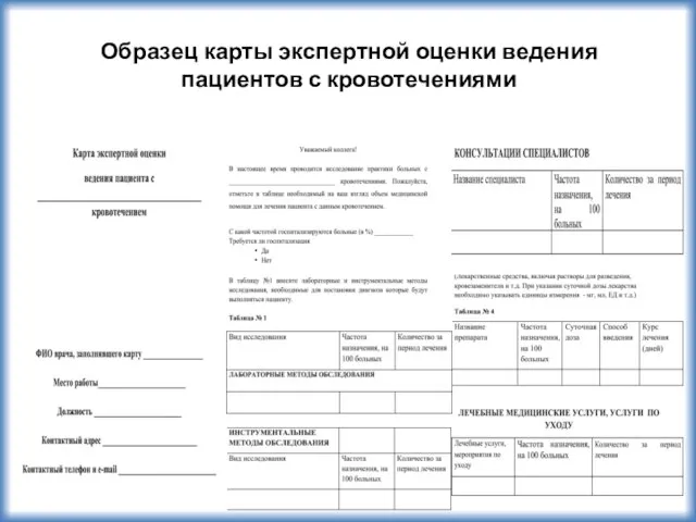 Образец карты экспертной оценки ведения пациентов с кровотечениями