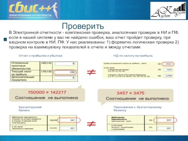 Проверить В Электронной отчетности - комплексная проверка, аналогичная проверке в НИ и