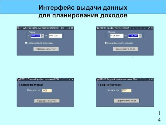 Интерфейс выдачи данных для планирования доходов