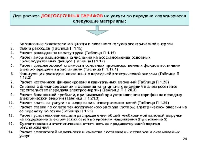 Балансовые показатели мощности и полезного отпуска электрической энергии Смета расходов (Таблица П