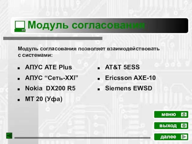 Модуль согласования АПУС ATE Plus АПУС “Сеть-ХХI” Nokia DX200 R5 MT 20