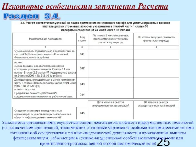 Некоторые особенности заполнения Расчета Раздел 3.4. Заполняется организациями, осуществляющими деятельность в области