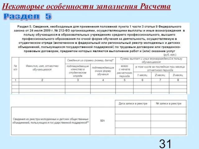 Некоторые особенности заполнения Расчета Раздел 5