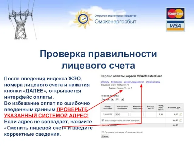 Проверка правильности лицевого счета После введения индекса ЖЭО, номера лицевого счета и