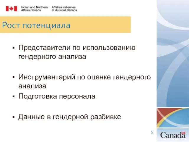 Рост потенциала Представители по использованию гендерного анализа Инструментарий по оценке гендерного анализа