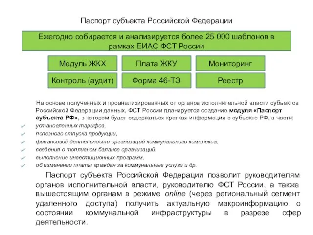 Паспорт субъекта Российской Федерации На основе полученных и проанализированных от органов исполнительной