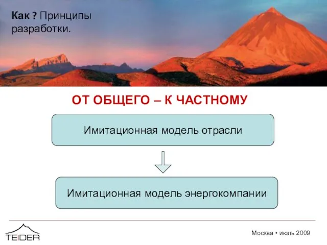 ОТ ОБЩЕГО – К ЧАСТНОМУ Имитационная модель отрасли Имитационная модель энергокомпании Как ? Принципы разработки.