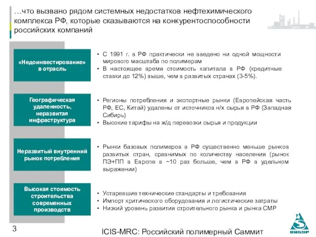 ICIS-MRC: Российский полимерный Саммит 14.10.2010, Москва Рынки базовых полимеров в РФ существенно