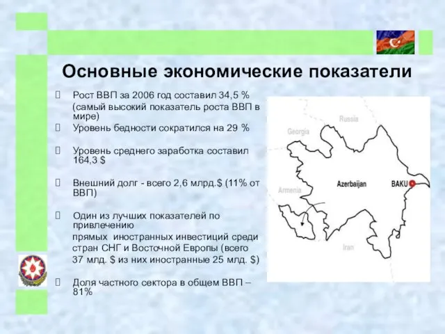 Основные экономические показатели Рост ВВП за 2006 год составил 34,5 % (самый