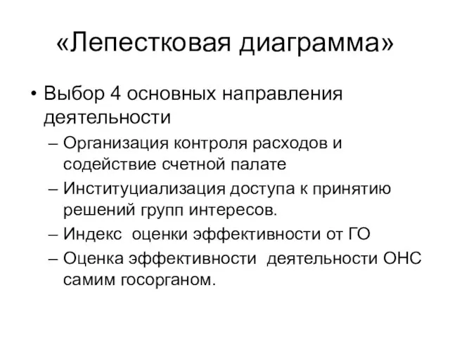 «Лепестковая диаграмма» Выбор 4 основных направления деятельности Организация контроля расходов и содействие