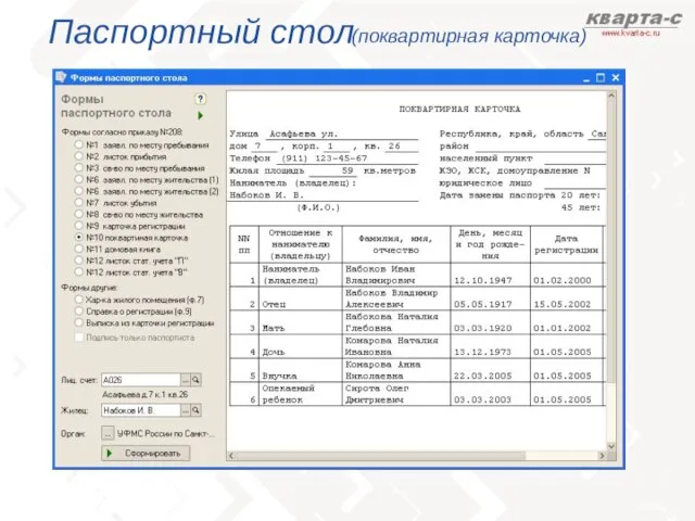 Паспортный стол (поквартирная карточка)