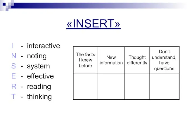 «INSERT» I - interactive N - noting S - system E -