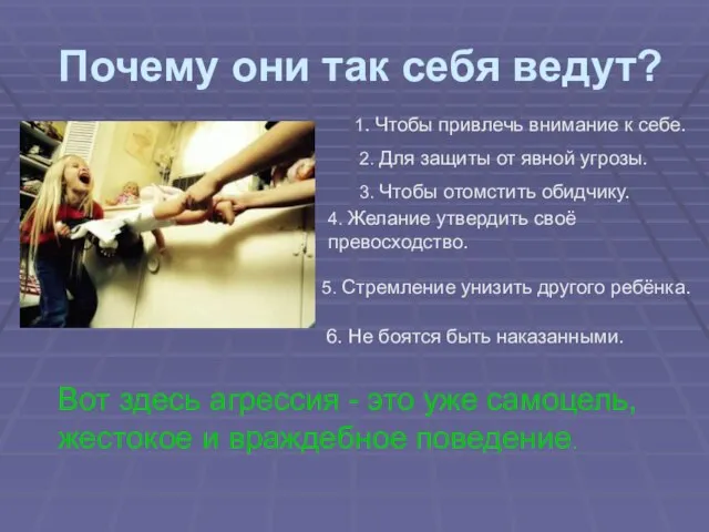 Почему они так себя ведут? 1. Чтобы привлечь внимание к себе. 2.