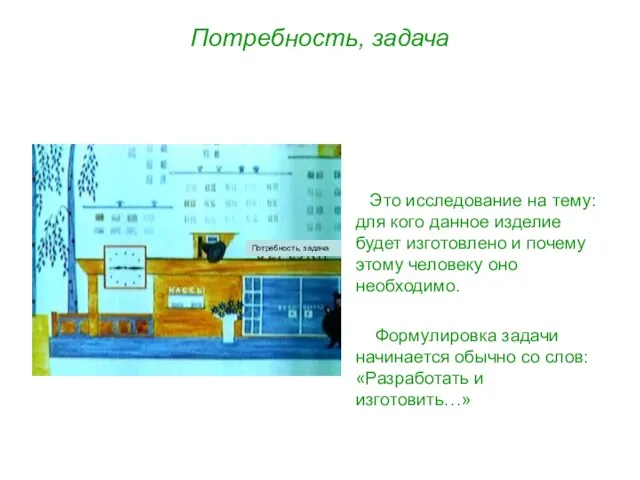 Потребность, задача Это исследование на тему: для кого данное изделие будет изготовлено