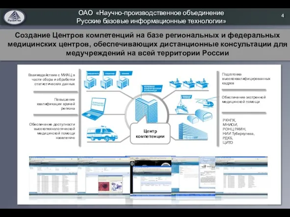 Создание Центров компетенций на базе региональных и федеральных медицинских центров, обеспечивающих дистанционные