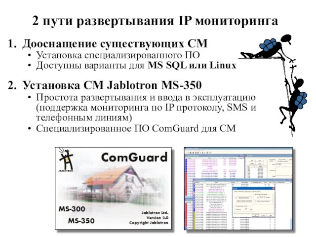 2 пути развертывания IP мониторинга Дооснащение существующих СМ Установка специализированного ПО Доступны