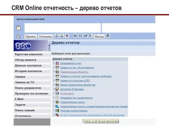 CRM Online отчетность – дерево отчетов