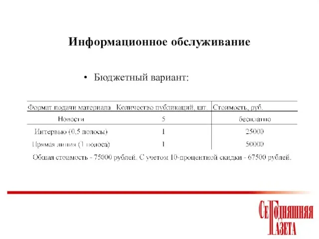 Информационное обслуживание Бюджетный вариант: