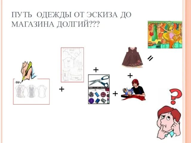 ПУТЬ ОДЕЖДЫ ОТ ЭСКИЗА ДО МАГАЗИНА ДОЛГИЙ??? + + + + =