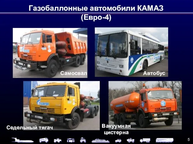 Газобаллонные автомобили КАМАЗ (Евро-4) Автобус Самосвал Вакуумная цистерна Седельный тягач