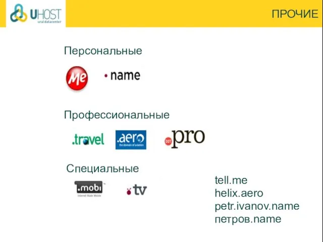 Персональные ПРОЧИЕ tell.me helix.aero petr.ivanov.name петров.name Профессиональные Специальные