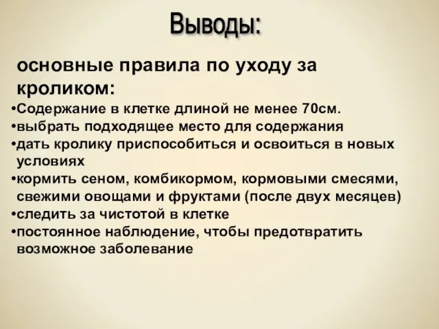 Выводы: основные правила по уходу за кроликом: Содержание в клетке длиной не