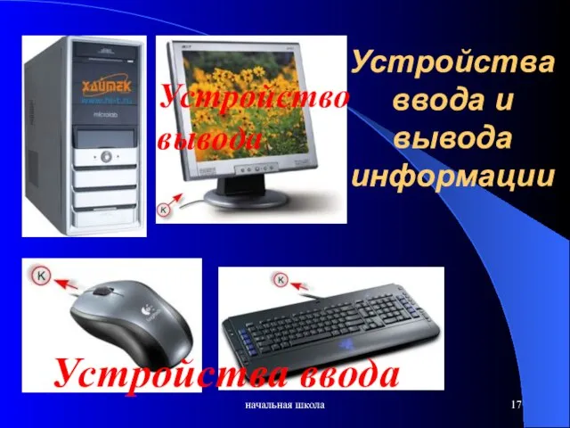 Устройства ввода и вывода информации начальная школа Устройства ввода Устройство вывода