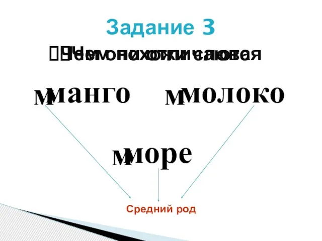 Задание 3 Чем похожи слова море молоко манго м м м Чем они отличаются